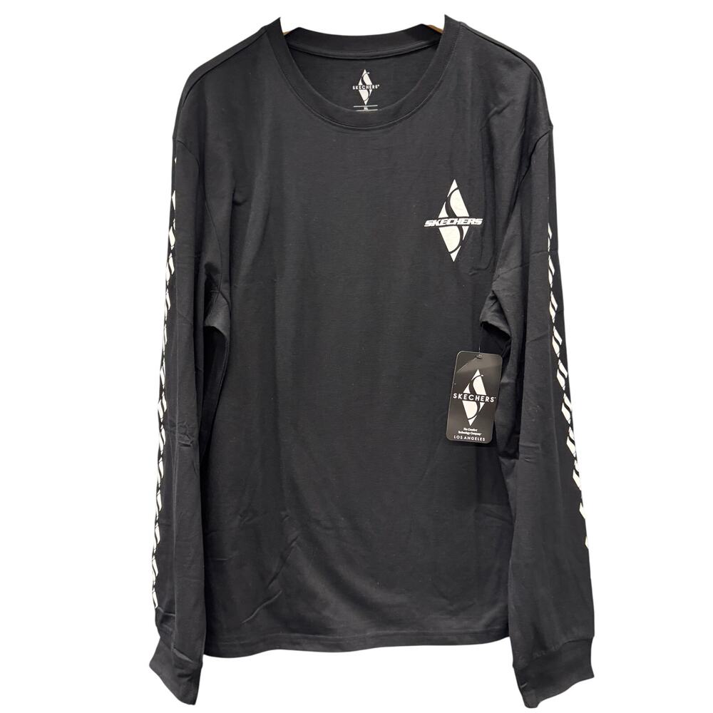 Skechers T-Shirt Mens XL Black White Long Sleeve Logo Graphic Tee Shirt NEW